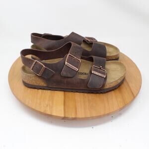 Birkenstock Sandals Womens 8 39 Milano Oiled Leather Brown Comfort Preppy Relax